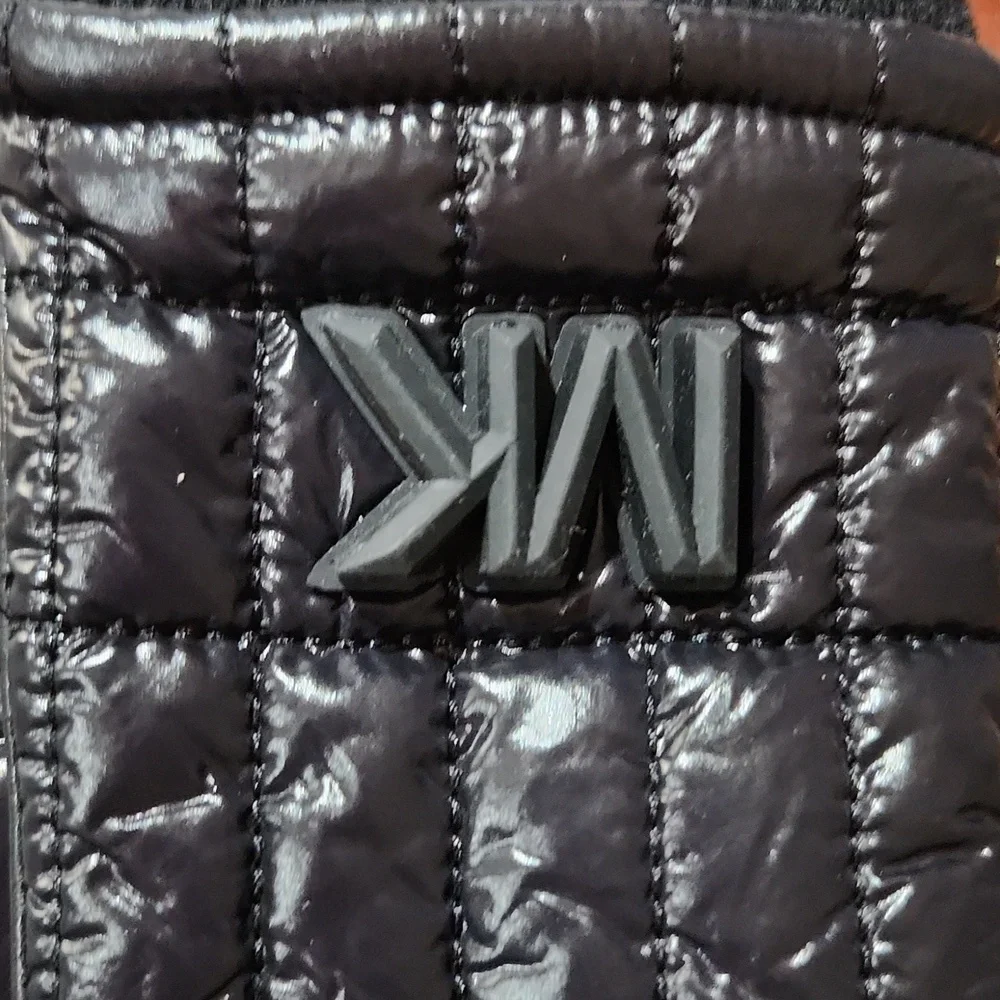 MK black quilted nylon and leather gloves, Small